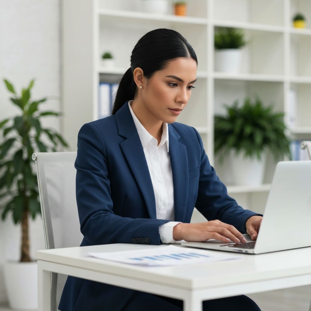 Consultora revisando documentos financieros